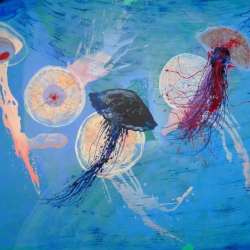 tableau contemporain acrylique couleur vive sur toile de l'artiste espagnol enrique mestre-jaime en hommage à la mer