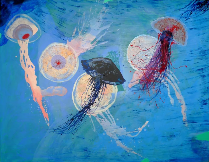 tableau contemporain acrylique couleur vive sur toile de l'artiste espagnol enrique mestre-jaime en hommage à la mer