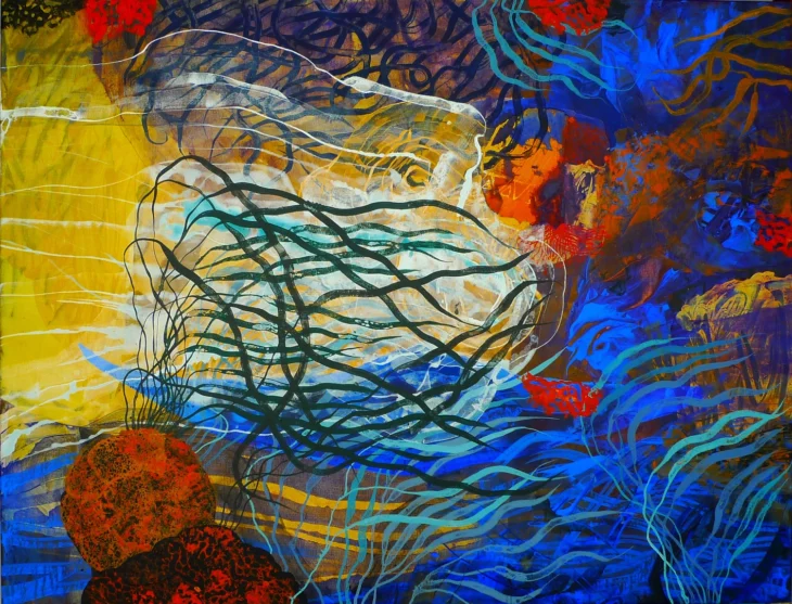 tableau contemporain acrylique couleur vive sur toile de l'artiste espagnol enrique mestre-jaime en hommage à la mer