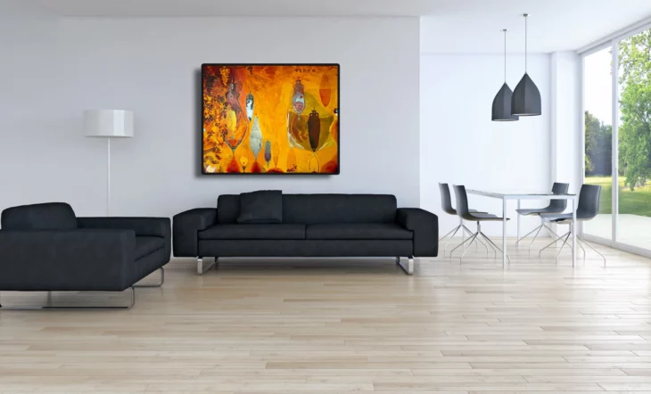 tableau contemporain acrylique couleur vive sur toile de l'artiste espagnol enrique mestre-jaime en hommage à la mer in situ