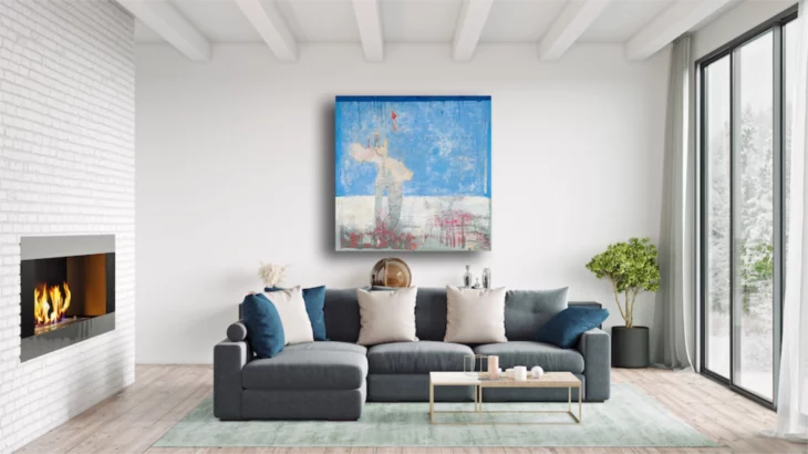 peinture contemporaine bleue acrylique sur toile 120 x 120 cm de philippe croq in situ