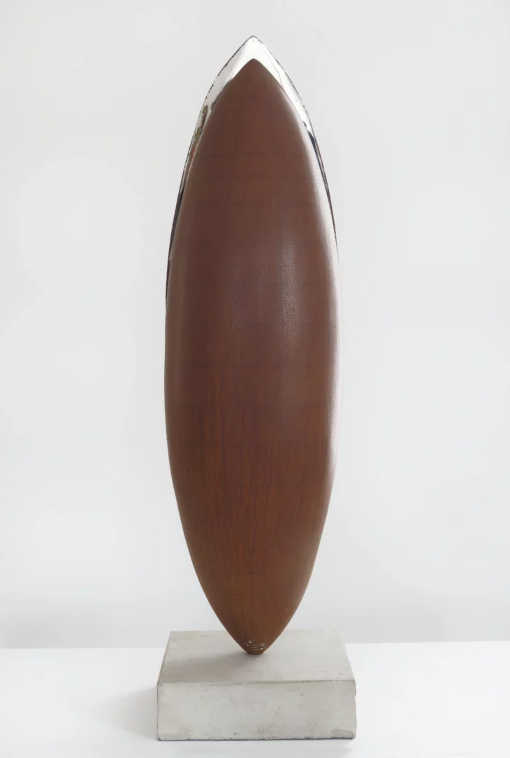 sculpture contemporaine en acier corten et inox poli miroir de felix valdelievre , disponible à la vente sur artmourier