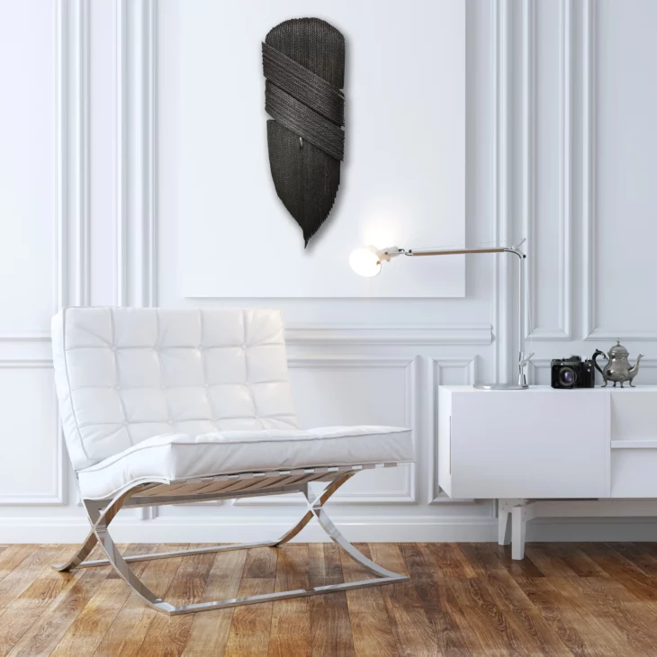 sculpture contemporaine murale noire en carton du sculpteur pierre riba en vente chez art mourier