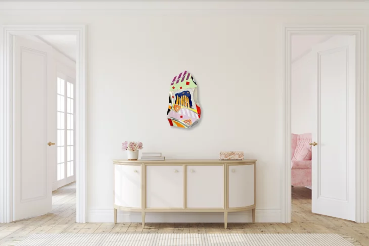 peinture colorée contemporaine ,peinte sur aluminium déformé par thoma ryse artiste francais