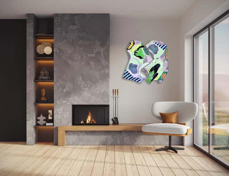 peinture colorée contemporaine ,peinte sur aluminium déformé par thoma ryse à retrouver sur artmourier.com